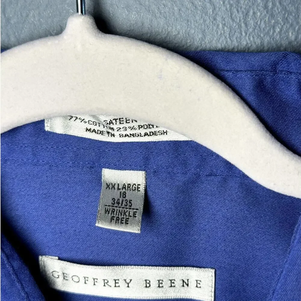 Geoffrey Beene Royal Blue Sateen Stiff Collar Long Sleeve Button Down Shirt XXL - Picture 5 of 10